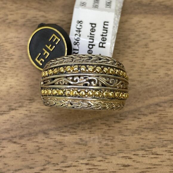Effy 925 Silver & 18k Yellow Gold Wide Band Ring Size 6.5 - Picture 11 of 16